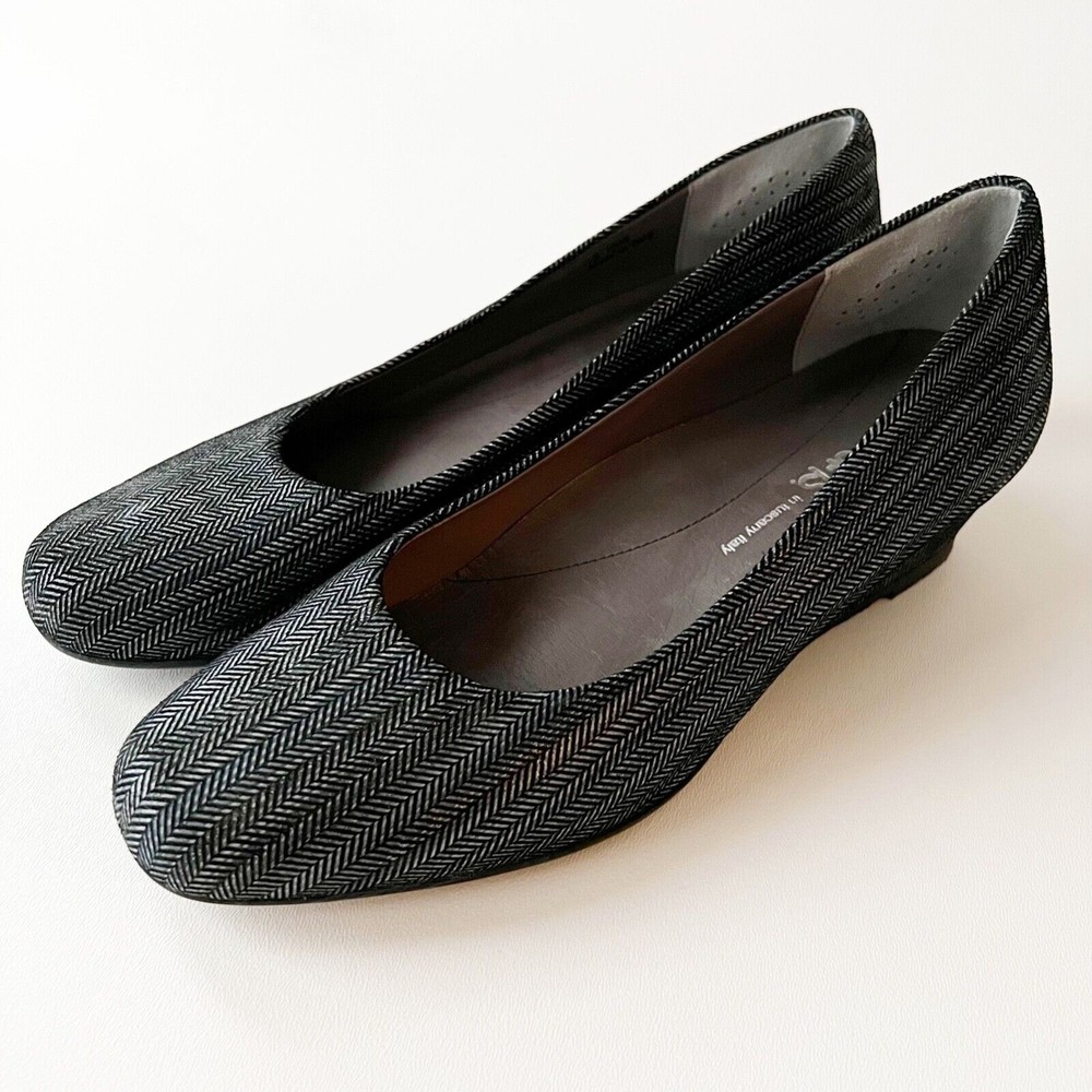 SAS Sofia Wedge Pump Azur Black Blue Herringbone 10M Made In Italy $229.00